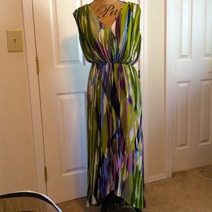Vintage London Style Y2K abstract print stretchy hi-low v-neck maxi dress 4